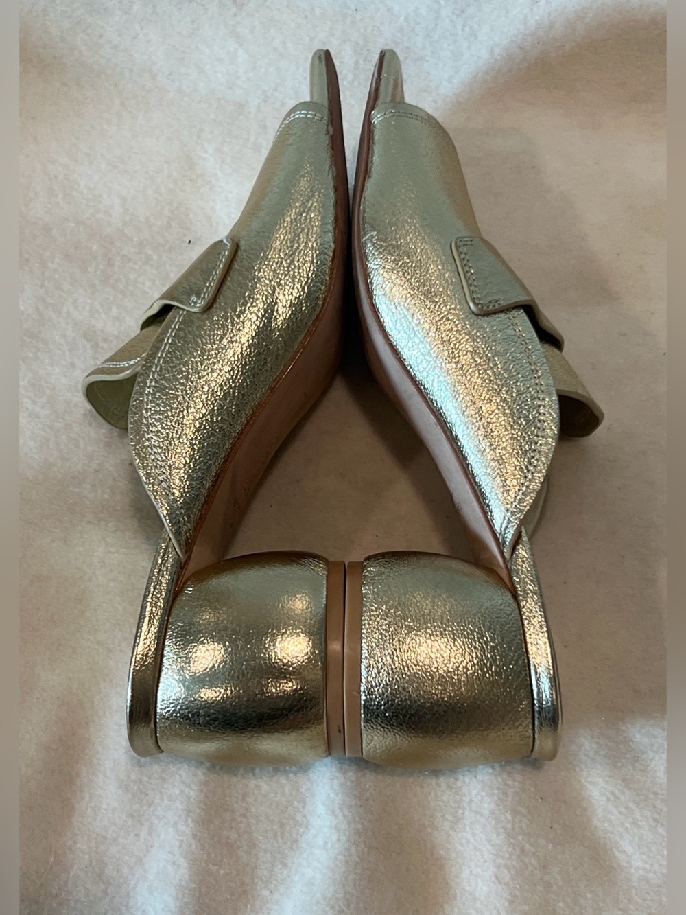 Gold Metallic Leather Slide Mules with Low Block Heel - Picture 11 of 12